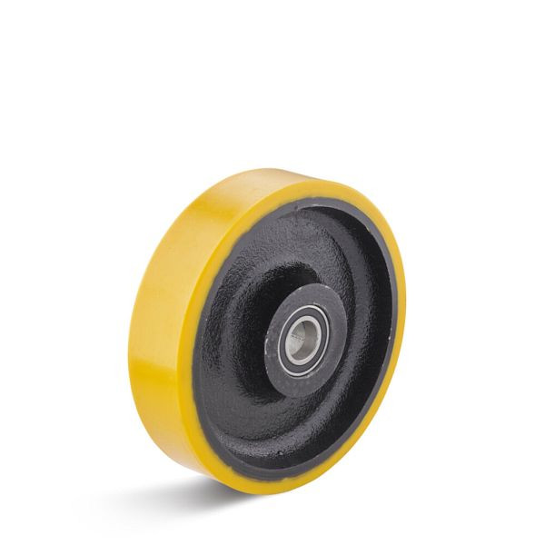 Torwegge Polyurethanrad, Tragfähigkeit 1200 kg, Rad-Ø 250 mm, Radbreite 50 mm, Achsloch-Ø 25 mm, Nabenlänge 60 mm, Radlagerung Kugellager, 0051093
