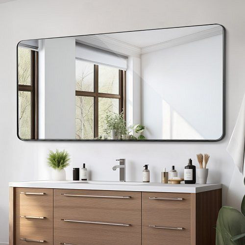 VEVOR Wandspiegel 1828x915x25 mm, schwarzer Aluminiumrahmen, Z-Halterung, für Badezimmer/Schlafzimmer/Wohnzimmer, JXJ3672INCHBKMQGFV0