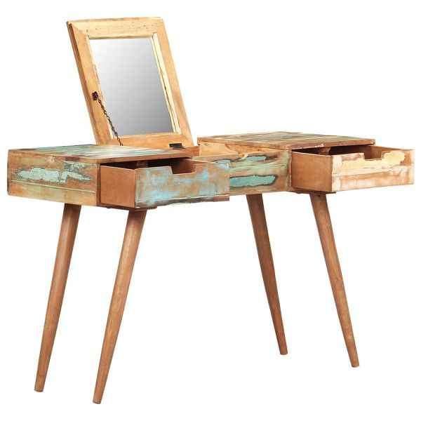 vidaXL Schminktisch mit Spiegel 112x45x76 cm Altholz Massiv, 323591