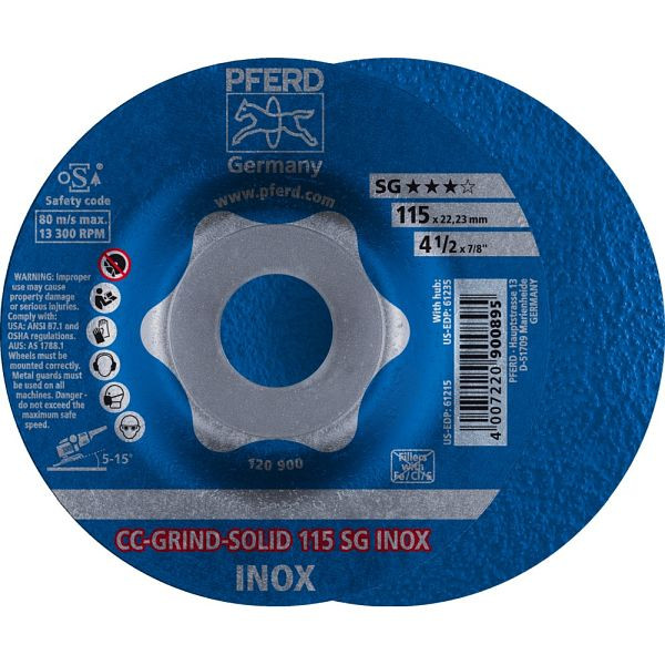 Pferd CC-GRIND-SOLID-Schleifscheibe CC-GRIND-SOLID 115 SG INOX, VE: 10 Stück, 64186115