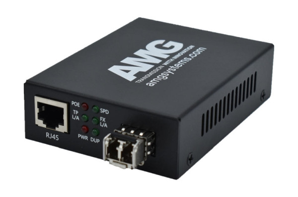 AMG Systems POE Medienkonverter, für 0°C bis 50°, 1 x 1GBT RJ45, 1 x GFX, SM, 2 Fasern, AMG210M-1GAT-1SM2-P30