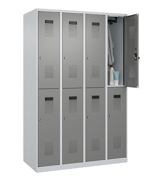 C+P Doppelstöckiger Spind Evolo PLUS, 8 Fächer, 1850x1200x500mm, 7035/0004, Zylinderschloss, 049300-40 S10041