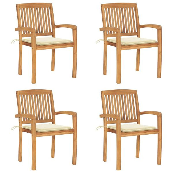 vidaXL Stapelbare Gartenstühle mit Kissen 4 Stück Massivholz Teak, 3073212