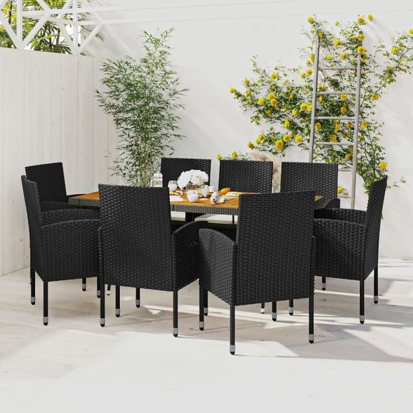 vidaXL 9-teilig Garten-Essgruppe Poly Rattan Schwarz, 3120110
