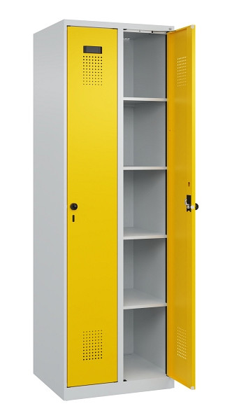 C+P Wäsche-Spind Evolo PLUS, 2 Abteile, 1850x600x500mm, 7035/1023, Verschluss Drehriegel, Ablageböden 8, 049000-20B S10001
