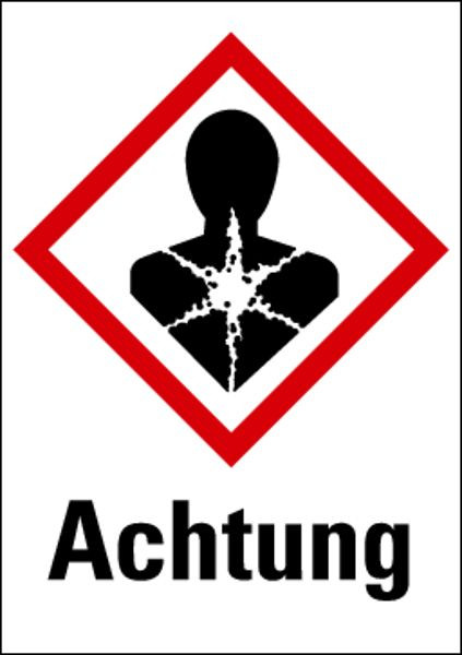 Schilder Klar Gefahrstoffkennzeichnung Achtung Gesundheitsschädlich, auf Bogen à 16 Stück, 20x29 mm Folie selbstklebend, 484/67