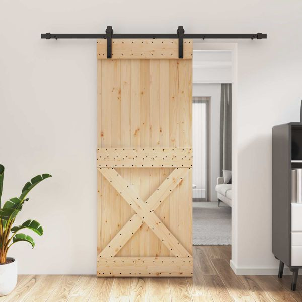 vidaXL Schiebetür Natürlich und Schwarz 85 x 210 cm Massivkiefer, 3444925