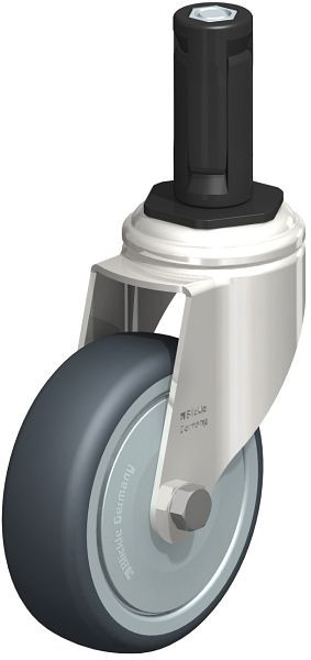 Blickle LKRXA-TPA 101KD-11-FK-EXR13 Edelstahl-Apparate-Lenkrolle mit Expander, Thermoplastisches Gummi-Elastomer, Grau, 853175