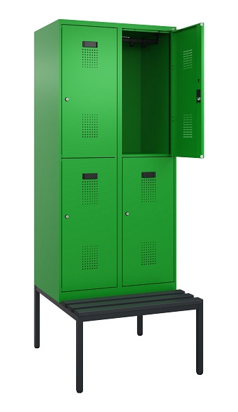 C+P Doppelstock-Spind Evolo PLUS, Bank, 4 Fächer, 2120x800x815mm, 6037/6037, Zylinderschloss, Sitzfläche Kunststoff, Sitzbank, 0493507-22 S10140