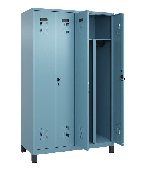 C+P PSA Schwarz-Weiß-Spind Evolo PLUS, mit Füßen, 4 Abteile, 1950x1200x500mm, 0, Drehriegel, 049012-40P S10021
