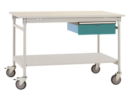 Manuflex Komplett-Beistelltisch BASIS mobil mit Melamin-Platte + Einzelschubfach, BxTxH: 1000 x 800 x 850 mm, Wasserblau, BB5331.5021
