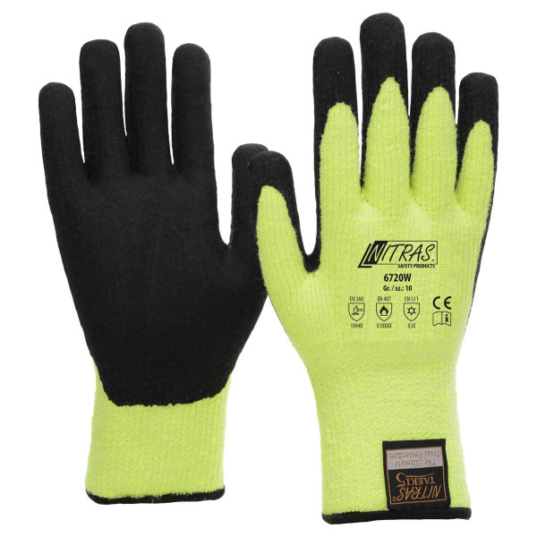 NITRAS Handschuh TAEKI5 Winter, Latex, gelb-schwarz, Größe: 11, VE: 60 Paar, 6720W-11