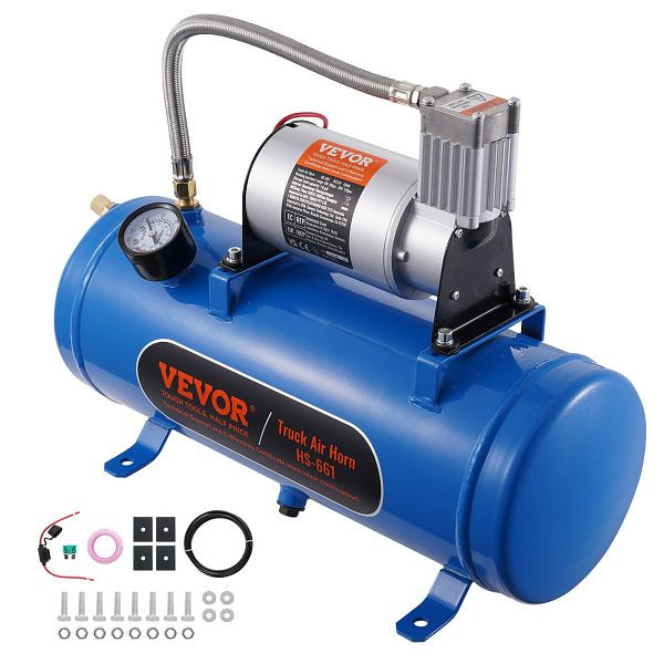 VEVOR 12-V-Luftkompressor mit Tank 6 L, 90-120 psi Arbeitsdruck, für Zug-Lufthupen, Aufpumpen von Reifen, LKWs, SUVs usw. Blau, QLBCQGYYSJZCESCMXV9