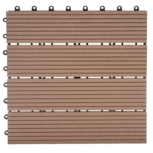 Mendler WPC Bodenfliese Rhone, Holzoptik Balkon/Terrasse, 11x je 30x30cm = 1qm, Premium, teak linear, 57948