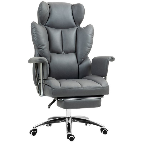 HOMCOM Ergonomischer Bürostuhl, gepolstert, mit Fußstütze, verstellbarer Lehne, 360° drehbar, Dunkelgrau, 921-740V00CG