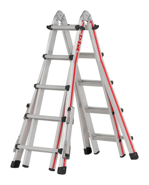 HYMER Teleskopleiter, 4x5 Sprossen, Länge Anlegeleiter 2,90 - 5,14 m, Standhöhe (Stehleiter): 1,8 m, Standhöhe (Anlegeleiter): 4,1 m, 414220