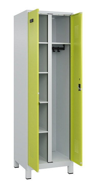 C+P Wäsche-/Garderobenspind Evolo PLUS, mit Füßen, 2 Abteile, 1950x600x500mm, 7, Frontfarbe 1108060 RDS Clowngrün, Zylinderschloss, 049610-20 S10042