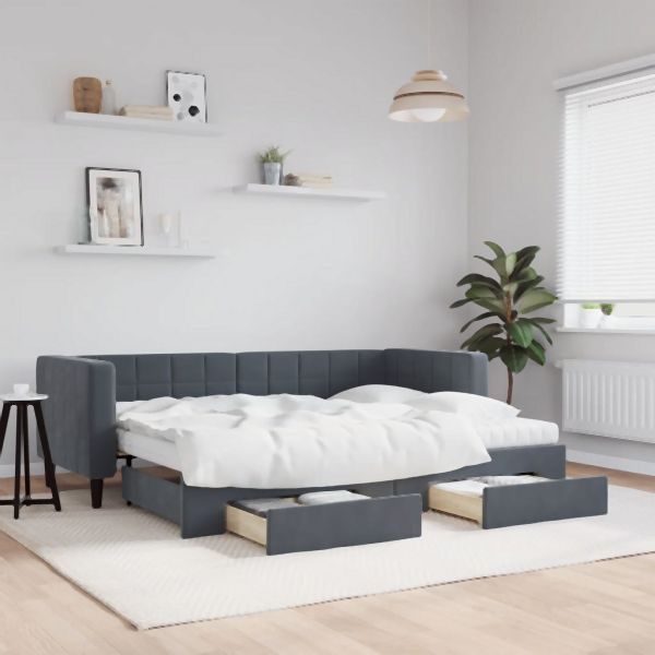 vidaXL Tagesbett Ausziehbar mit Schubladen Dunkelgrau 80x200 cm Samt, 3196757