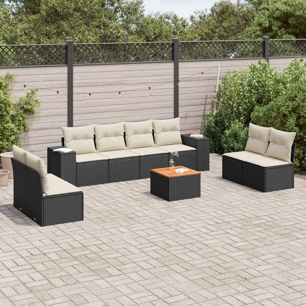 vidaXL 9-tlg. Garten-Sofagarnitur mit Kissen Schwarz Poly Rattan, 3257736