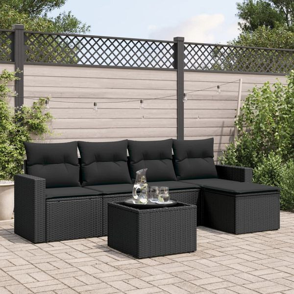 vidaXL 6-teilig Garten-Sofagarnitur mit Kissen Schwarz Poly Rattan, 3251232