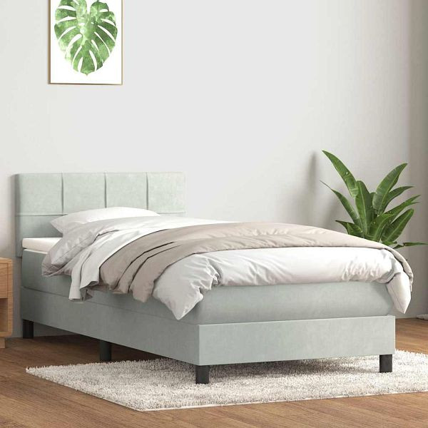 vidaXL Boxspringbett mit Matratze Hellgrau 100x220 cm Samt, 3316245