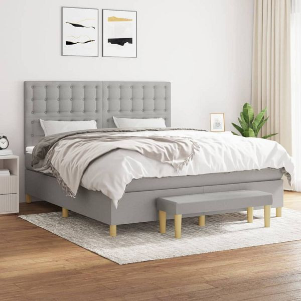 vidaXL Boxspringbett mit Matratze Hellgrau 180x200 cm Stoff, 3137493