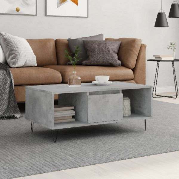 vidaXL Couchtisch Betongrau 90x50x36,5 cm Holzwerkstoff, 830592