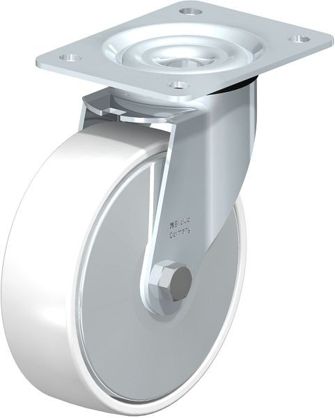 Blickle LE-PO 160R-FA Stahlblech-Lenkrolle mit Anschraubplatte, Polyamid, Weiß, 712133