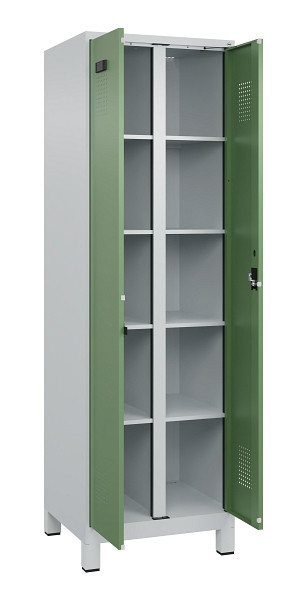 C+P Wäsche-Spind Evolo PLUS, mit Füßen, 2 Abteile, 1950x600x500mm, 7035/6011, Verschluss Zylinderschloss, 049012-20B S10037