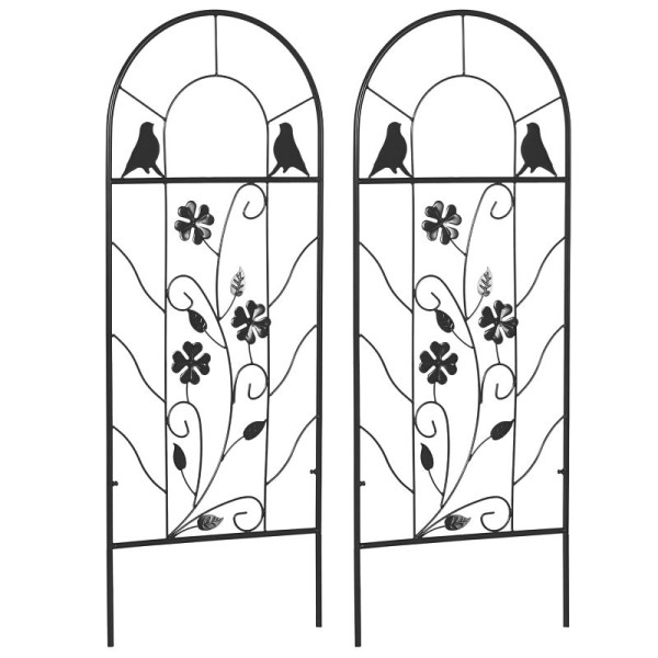Outsunny 2er-Set Metallspalier, mit Vogel- und Kleeverzierung, für Garten & Terrasse, schwarz, 38 x 98 cm, 845-897V00BK