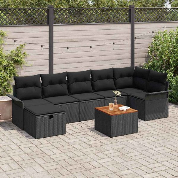 vidaXL Garten-Sofa-Set mit Kissen 8-teilig Schwarz Poly-Rattan, 3360796