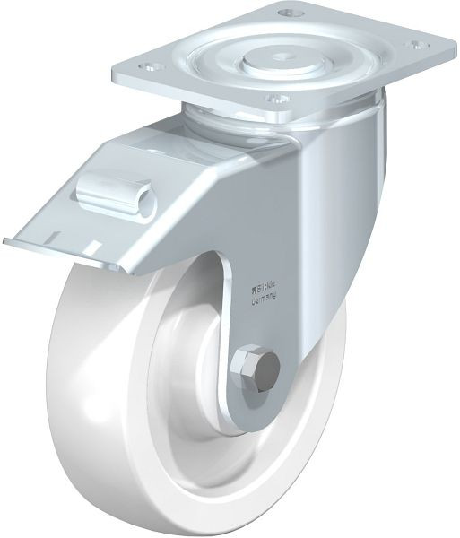 Blickle LH-SPO 175G-FI Stahlblech-Lenkrolle, Schwerlast-Ausführung, mit Anschraubplatte & Feststeller, Polyamid, Weiß, 659417