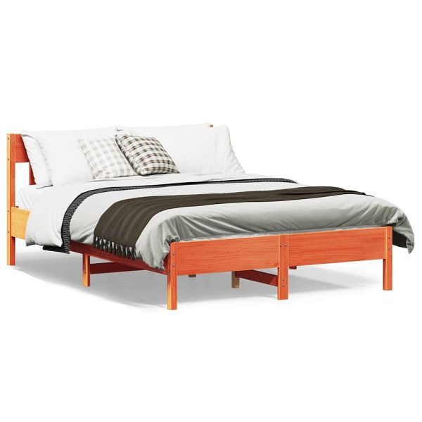 vidaXL Massivholzbett mit Kopfteil Wachsbraun 120x190 cm Kiefer, 842673