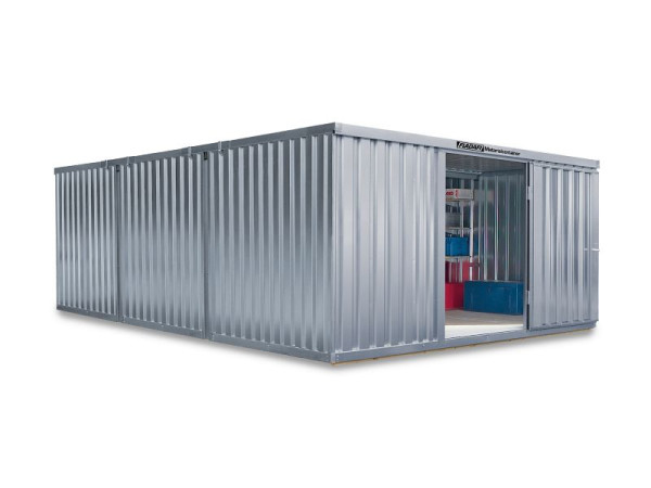 FLADAFI Materialcontainer-Kombination MC 1460, verzinkt, zerlegt, mit Holzfußboden, 4.050 x 6.520 x 2.150 mm, Einflügeltür auf 4 m Seite, F14600101-F911