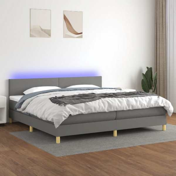 vidaXL Boxspringbett mit Matratze & LED Dunkelgrau 200x200 cm Stoff, 3133582