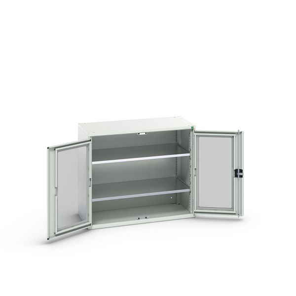bott verso Flügeltürschrank mit Sichtfenster, mit 2 Fachböden, BxTxH: 1050 x 550 x 900 mm, Lichtgrau / Lichtgrau, 16926275.16