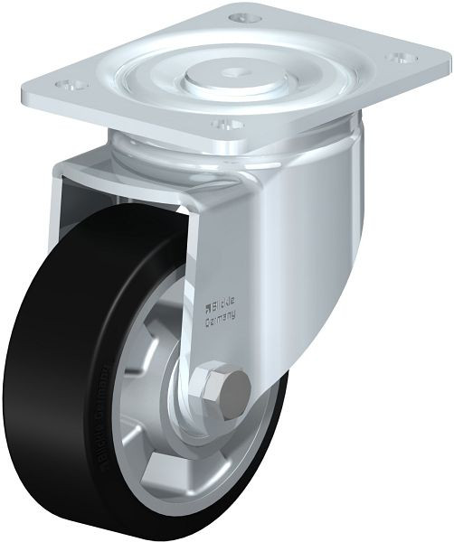 Blickle LH-ALEV 127K Stahlblech-Lenkrolle, Schwerlast-Ausführung, mit Anschraubplatte, Elastik-Vollgummi, Schwarz, 578542