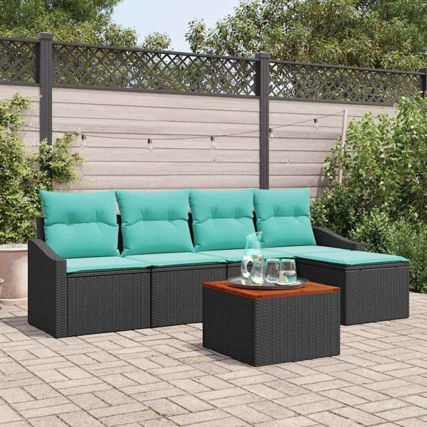 vidaXL Gartensofa-Set mit Kissen 6-teilig Schwarz Poly-Rattan, 3347823