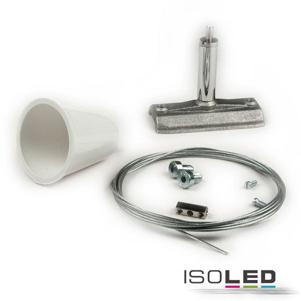ISOLED Seilabhängung (1 Stk) für 3-Phasen Stromschiene Classic mit Gegenstück, Baldachin und Stahlseil 2m, 117606