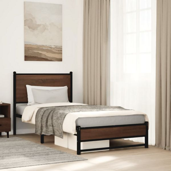 vidaXL Metallbett ohne Matratze Braun Eichen-Optik 90x200 cm, 4007933