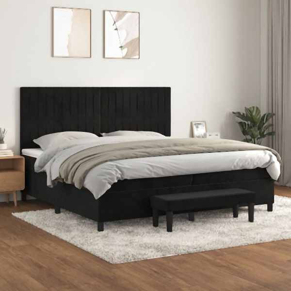 vidaXL Boxspringbett mit Matratze Schwarz 200x200 cm Samt, 3137985