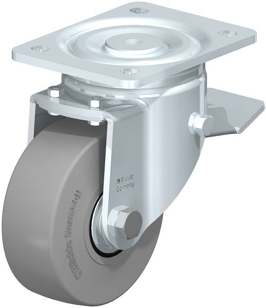 Blickle LH-SE 125K-ST-SG Stahlblech-Lenkrolle, Schwerlast-Ausführung, mit Anschraubplatte & Feststeller, Elastik-Vollgummi, Grau, 615559