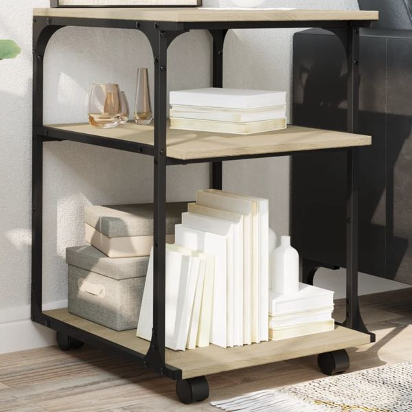 vidaXL Druckerständer 3 Ablagen Sonoma-Eiche 43x48x64 cm Holzwerkstoff, 842277