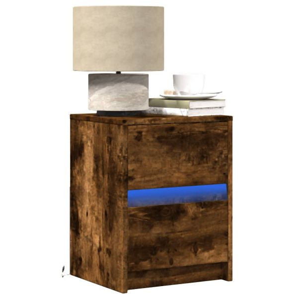 vidaXL Nachttisch mit LED-Leuchten Räuchereiche Holzwerkstoff, 852041