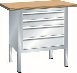 LISTA Kompaktwerkbank (BxTxH) 1000x700x840mm Multiplex KEY Lock, Lichtblau, 4 Schubladen, 64.106.010