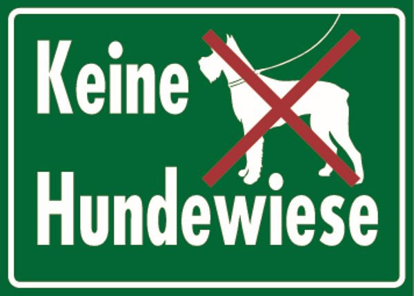 Schilder Klar Grundstücksbeschilderung Keine Hundewiese, 350x250x0.6 mm Aluminium geprägt, 247/52