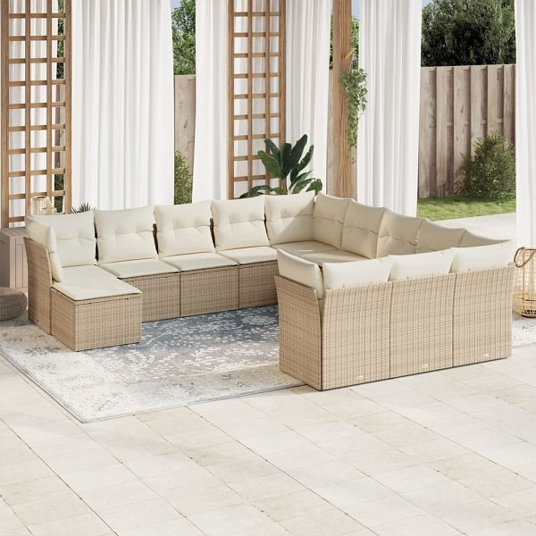 vidaXL 12-teilig Garten-Sofagarnitur mit Kissen Beige Poly Rattan, 3218628