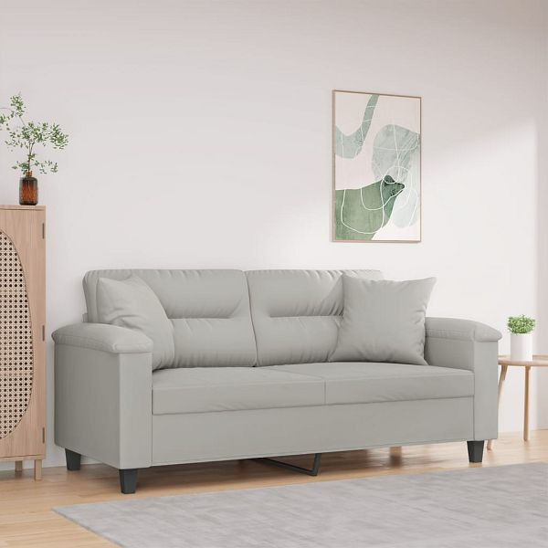 vidaXL 2-Sitzer-Sofa mit Kissen Hellgrau 140 cm Mikrofasergewebe, 3200972
