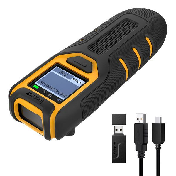 inateck Bluetooth Tragbarer 1D/2D/QR Barcode Scanner mit Bildschirm, Akku-Anzeige & 2600 mAh Langzeitbatterie, BCST-47_black