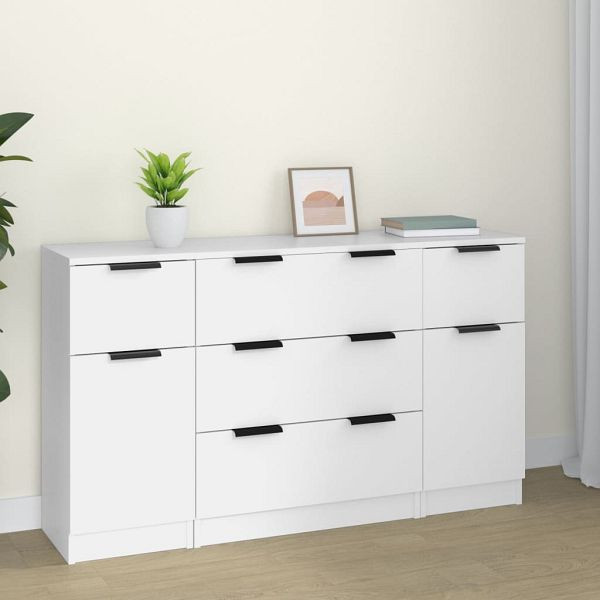 vidaXL 3-tlg. Sideboard-Set Weiß Holzwerkstoff, 3115820